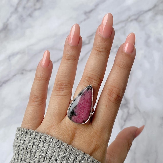 Rhodonite Adjustable Ring / 925 Sterling Silver / Healing Gemstone / Gifts For Her / Pear Cab / Rhodonite Jewelry / Statement Ring Rdn-r-24. Rhodonite Adjustable Ring / 925 Sterling Silver / Healing Gemstone / Gifts For Her / Pear Cab / Rhodonite Jewelry / Statement Ring Rdn-r-24.