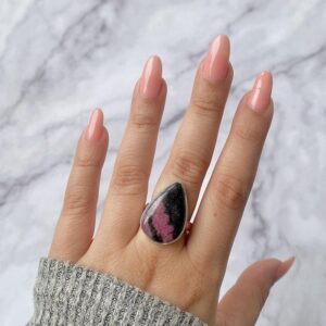Rhodonite Adjustable Ring / 925 Sterling Silver / Healing Gemstone / Gifts for her / Pear Cab / Rhodonite Jewelry / Statement Ring RDN-R-5.
