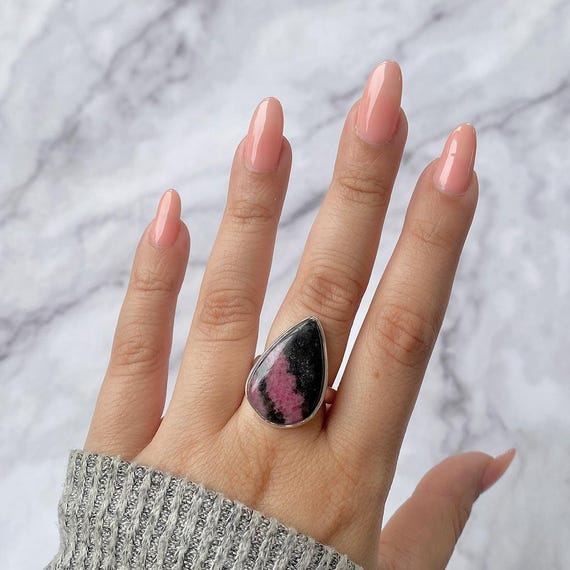 Rhodonite Adjustable Ring / 925 Sterling Silver / Healing Gemstone / Gifts For Her / Pear Cab / Rhodonite Jewelry / Statement Ring Rdn-r-5. Rhodonite Adjustable Ring / 925 Sterling Silver / Healing Gemstone / Gifts For Her / Pear Cab / Rhodonite Jewelry / Statement Ring Rdn-r-5.