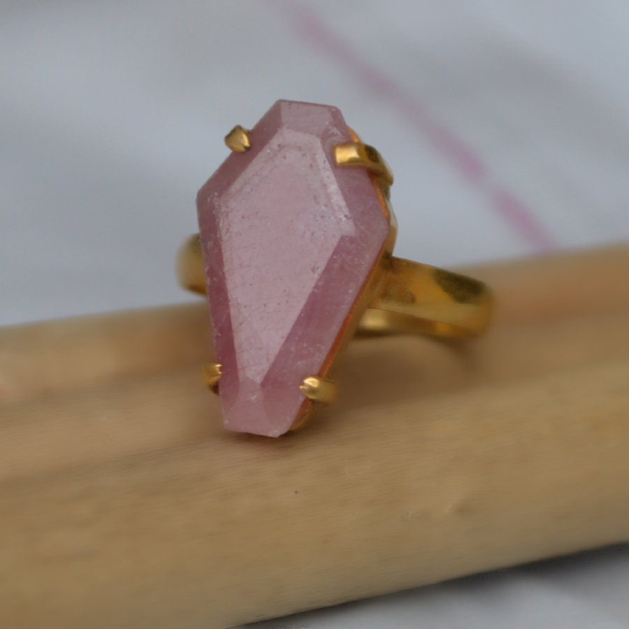 Coffin Rhodonite Ring: 14k Gold Fill, Sterling Silver Statement Ring