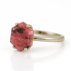 Genuine Rhodonite Ring · Pink Rhodonite Silver Ring · White Gold Gemstone Ring · Engagement Ring Pink Stone