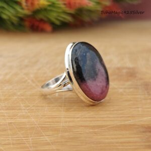 Handmade Rhodonite Ring: 925 Sterling Silver Gemstone Jewelry