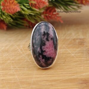 Handmade Rhodonite Ring: 925 Sterling Silver Gemstone Jewelry