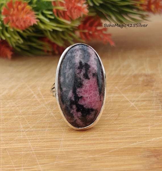 Handmade Rhodonite Ring: 925 Sterling Silver Gemstone Jewelry