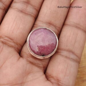 Handmade Rhodonite Gemstone Ring: Sterling Silver Band