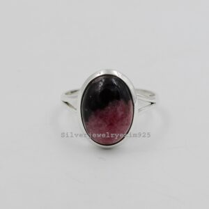 Handmade Oval Rhodonite 925 Sterling Silver Ring