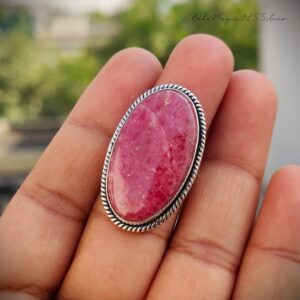 Handmade Rhodonite Ring: Oval Gemstone, 925 Sterling Silver