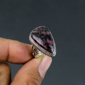 Handmade Pear Rhodonite Ring: 925 Sterling Silver, Size 6 1/4