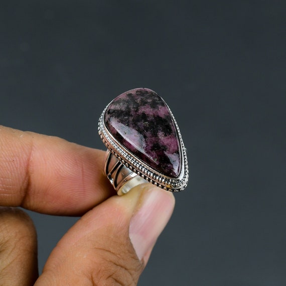 Handmade Pear Rhodonite Ring: 925 Sterling Silver, Size 6 1/4 Handmade Pear Rhodonite Ring: 925 Sterling Silver, Size 6 1/4