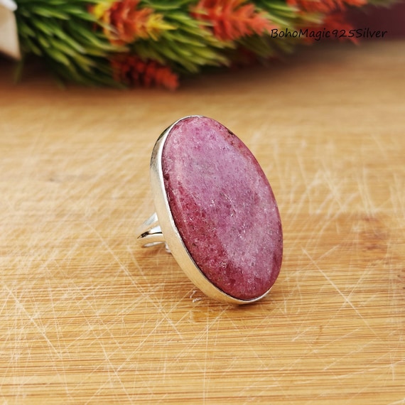 Handmade Rhodonite Sterling Silver Ring - Gemstone Jewelry