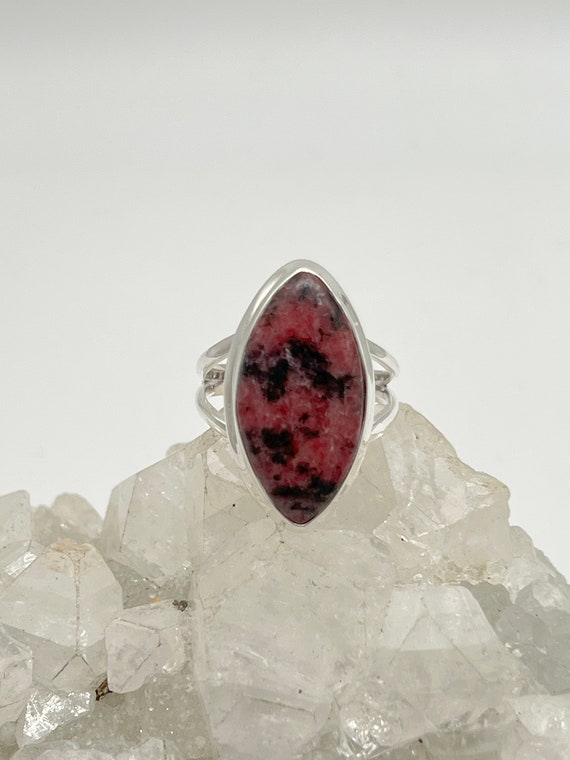Rhodonite In Manganese Ring, Size 8