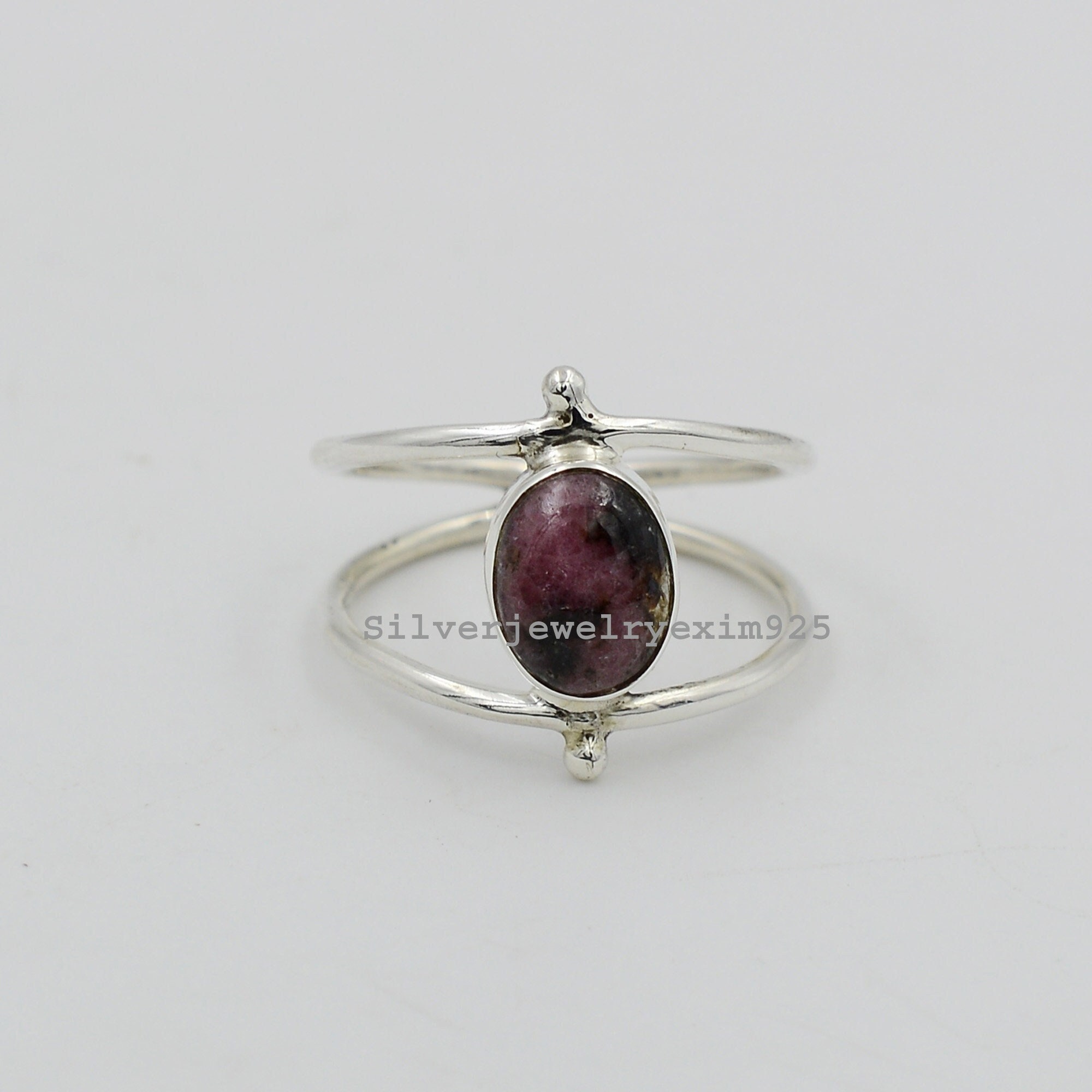 Natural Rhodonite 925 Sterling Silver Ring: Oval Gemstone