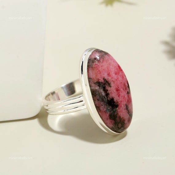 Rhodonite Ring: Peach Gemstone, 925 Sterling Silver Rhodonite Ring: Peach Gemstone, 925 Sterling Silver