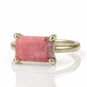 Pink Gemstone Ring · Sterling Silver Rhodonite Ring · Rectangle Engagement Ring · Stacking Ring Rhodium · Stack Ring For Women
