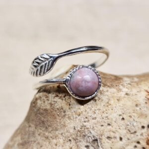 Pink Rhodonite Leaf Ring. Uk Size N. 925 Sterling Silver. Reiki Jewelry Uk. Taurus Jewelry. Rings For Women. 6mm Stone