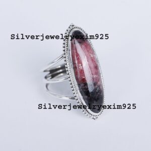 Pink Rhodonite Statement Ring: Handmade 925 Sterling Silver