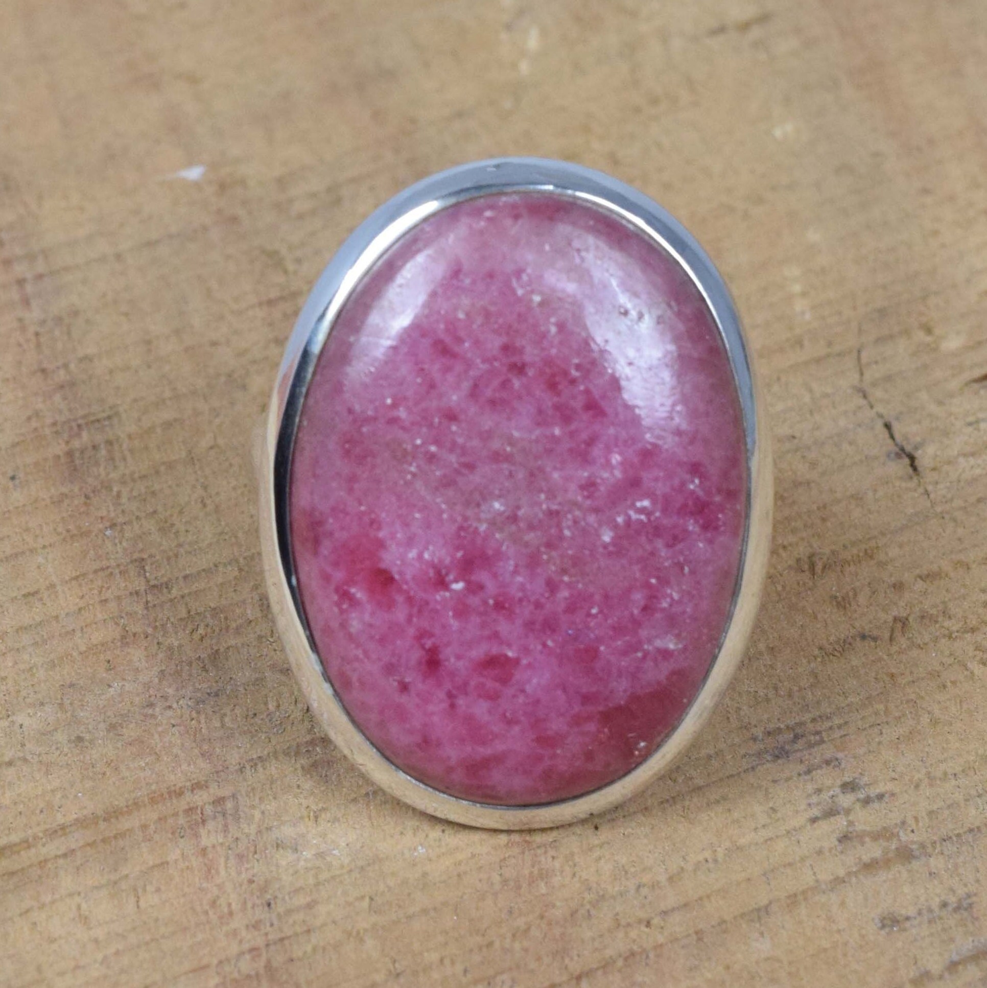 Pink Rhodonite Sterling Silver Ring - Handmade Gemstone Jewelry, Us Size 9