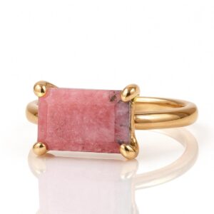 Rose Gold Rhodonite Ring · Rectangle Stone Ring · Pink Gold Rhodonite Ring · Stackable Semiprecious Solitaire Ring