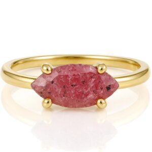Solitaire Gold Marquise Ring · Pink Rhodonite Gold Ring · Real Gemstone Gold Ring · Marquise Cut Prong Cocktail Ring