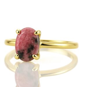 Stackable Rhodonite Ring · Oval Pink Gemstone Ring · Solid Gold Rhodonite Ring · Dainty 18k Gold Ring · Oval Proposal Ring