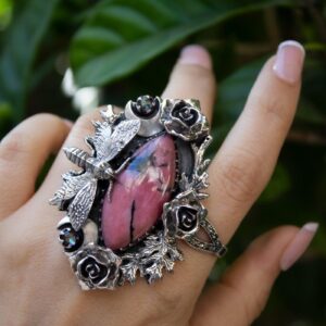 Rhodonite Sterling Silver Ring: Handmade Floral Bee Gemstone Ring