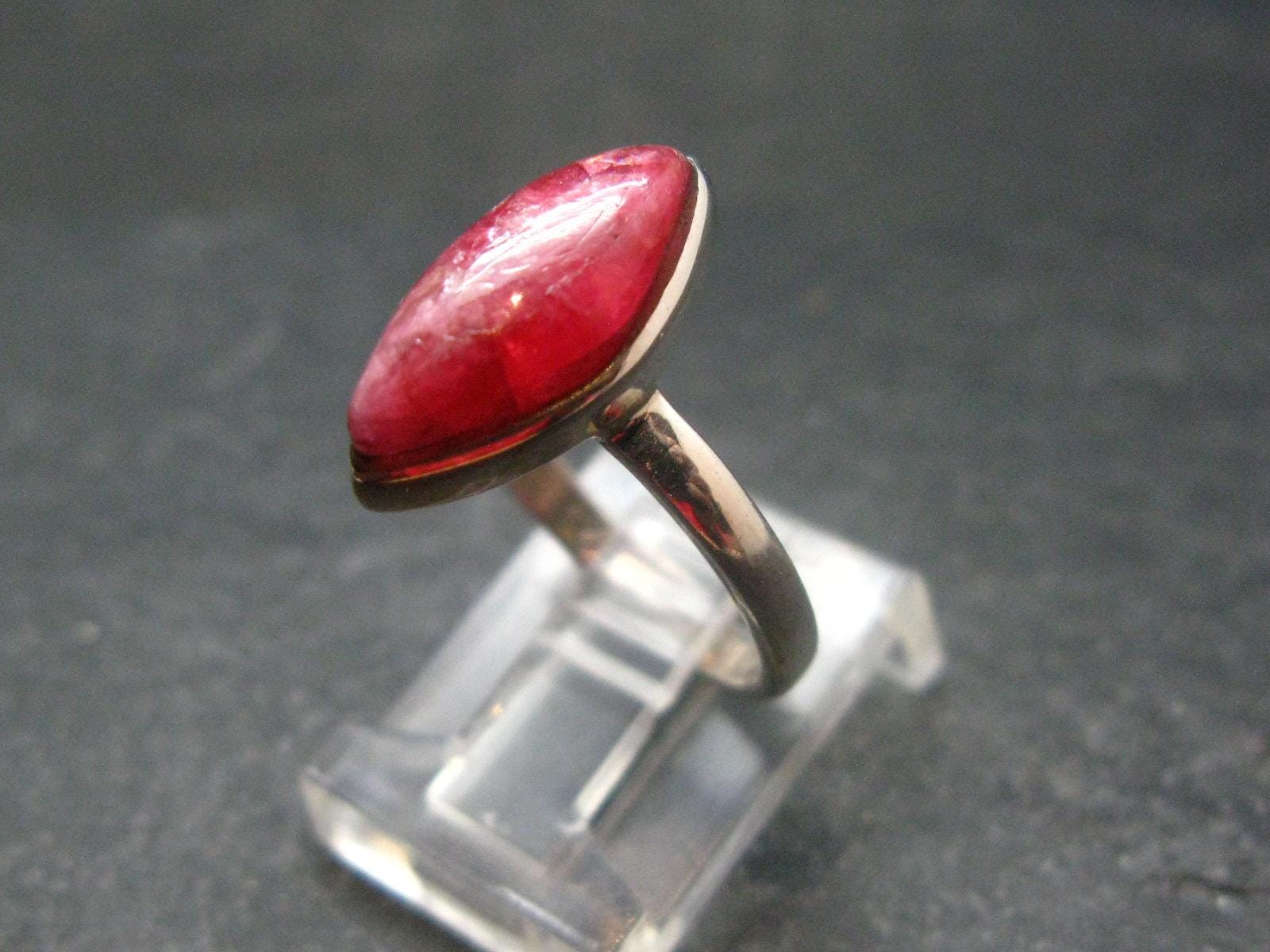 Vivid Juice Carmine Red Gem Rhodonite Silver Ring From Brazil - 2.82 Grams - Size 7 Vivid Juice Carmine Red Gem Rhodonite Silver Ring From Brazil - 2.82 Grams - Size 7