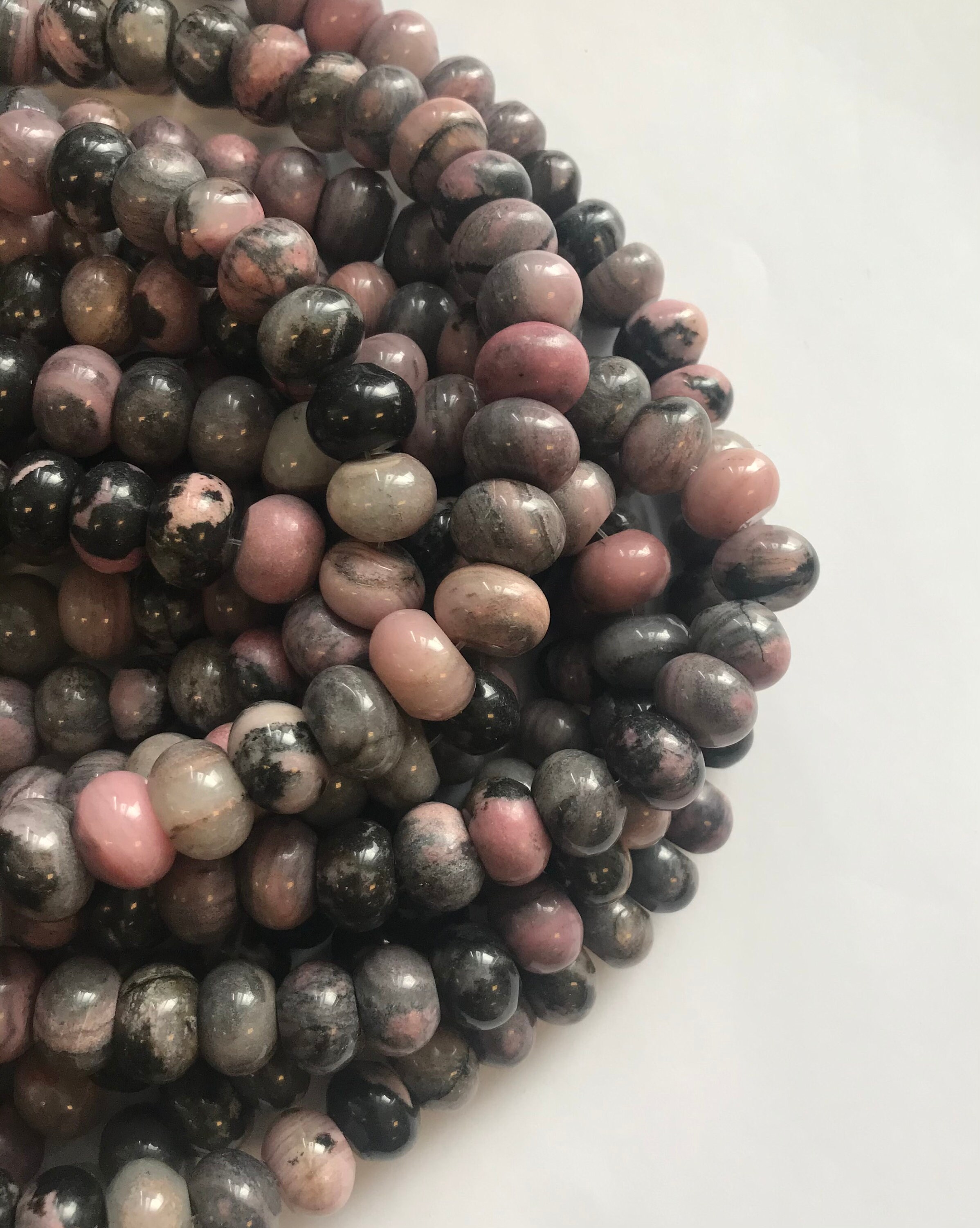 Rhodonite 15x10mm Smooth Rondelle Gemstone Beads -15.5 Inch Strand