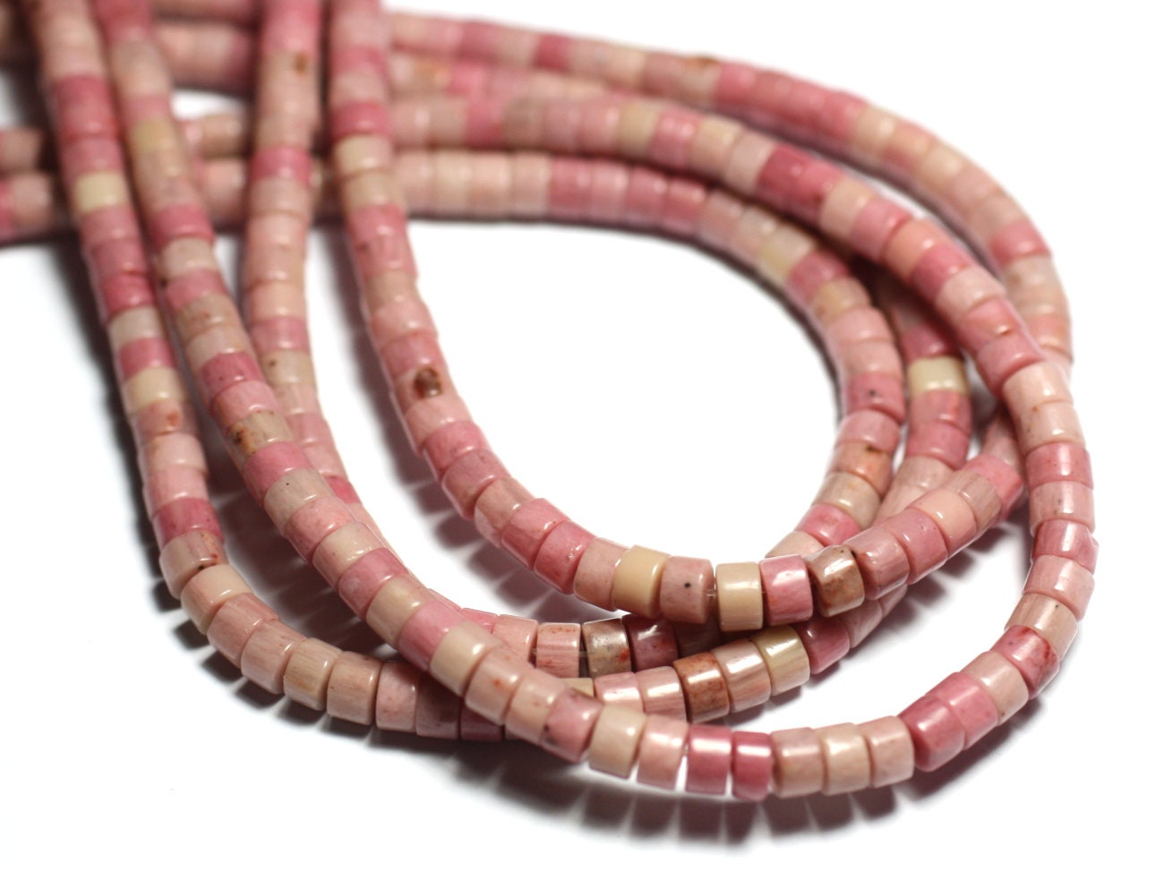 20pc - Perles Pierre Rhodonite Rondelles Heishi 4mm Rose Clair Bonbon - 7427039740647