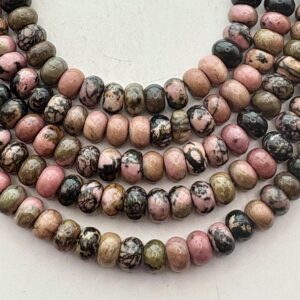 5x8mm Rondelle Rhodonite Gemstone Beads. 15" Strand Of High Quality Pink And Black Beads, Approx. 70 Per Strand.