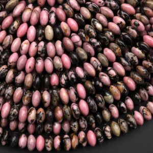 Aaa Natural Pink Rhodonite Beads 6mm Smooth Thin Rondelle Earthy Pink Interesting Black Matrix Beads 15.5" Strand