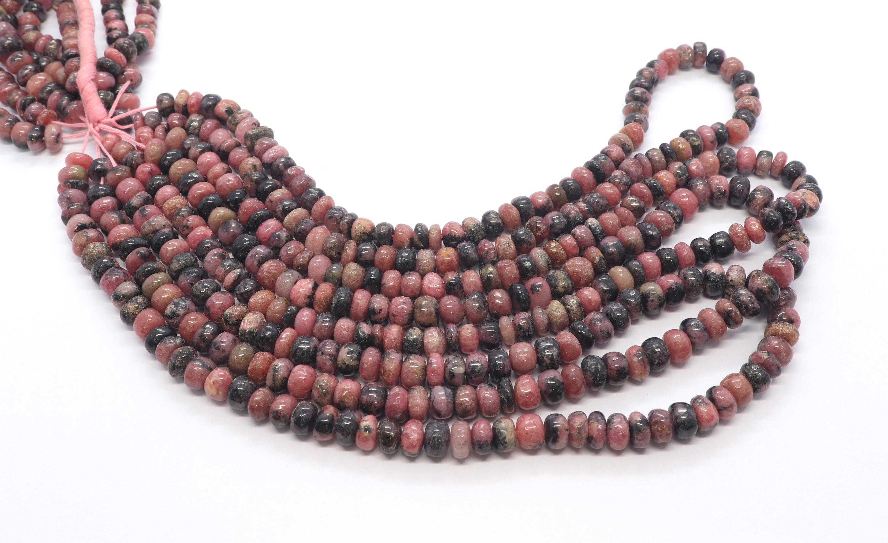 Aaa Natural Rhodonite Smooth Beads, 6-7 Mm Rhodonite Rondelle Bead, 16 Inch Rhodonite Beads Jewelry Making, Wholesale