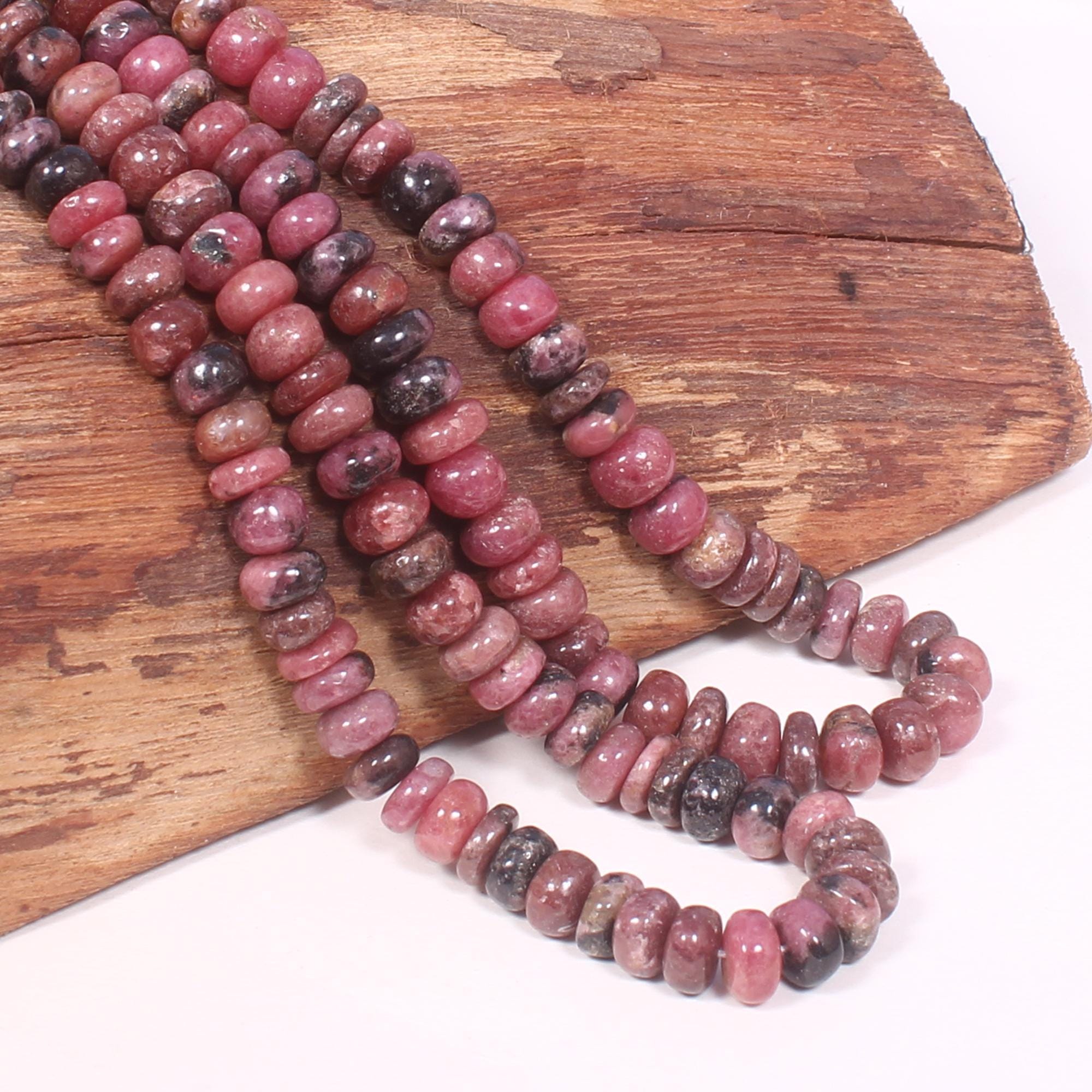 Beautiful Rhodonite Beads, Natural Rhodonite Smooth Rondelle Beads, 15" Strand Aaa Black Vein Rhodonite Beads For Making Jewelry & Craft