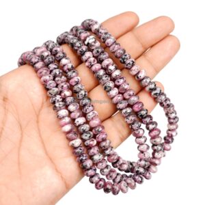 Beautiful Rhodonite Smooth Rondelle Beads, 8mm Quartz Gemstone Beads, 15" Strand Aaa Black Vein Rhodonite Beads For Making Jewelry & Craft