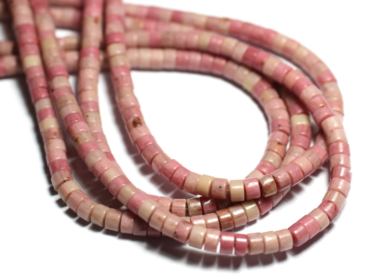 Fil 39cm 150pc Environ - Perles Pierre Rhodonite Rondelles Heishi 4mm Rose Clair Bonbon