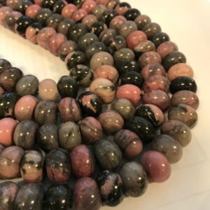 Natural Rhodonite 15x10mm Rondelle Gemstone Beads---15.5"