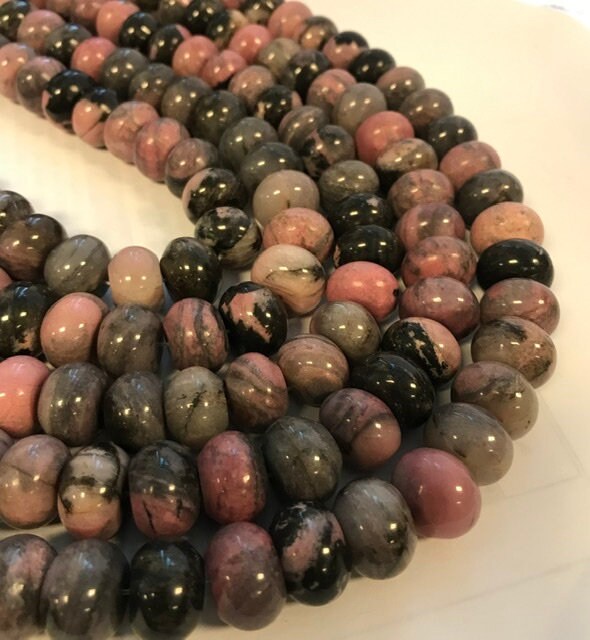 Natural Rhodonite 15x10mm Rondelle Gemstone Beads---15.5"
