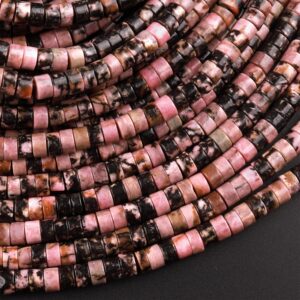 Natural Rhodonite 4mm Heishi Rondelle Beads 15.5" Strand