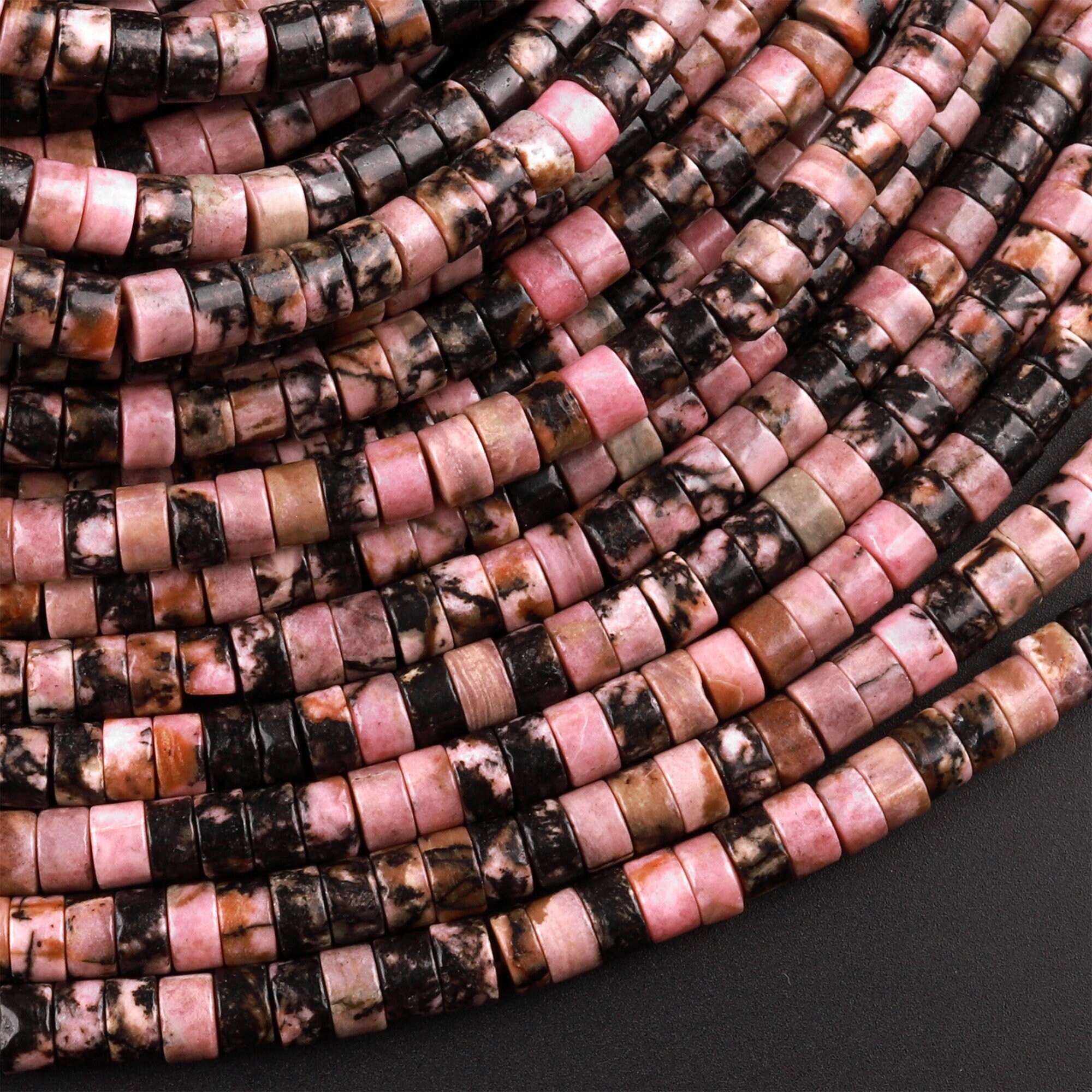 Natural Rhodonite 4mm Heishi Rondelle Beads 15.5" Strand