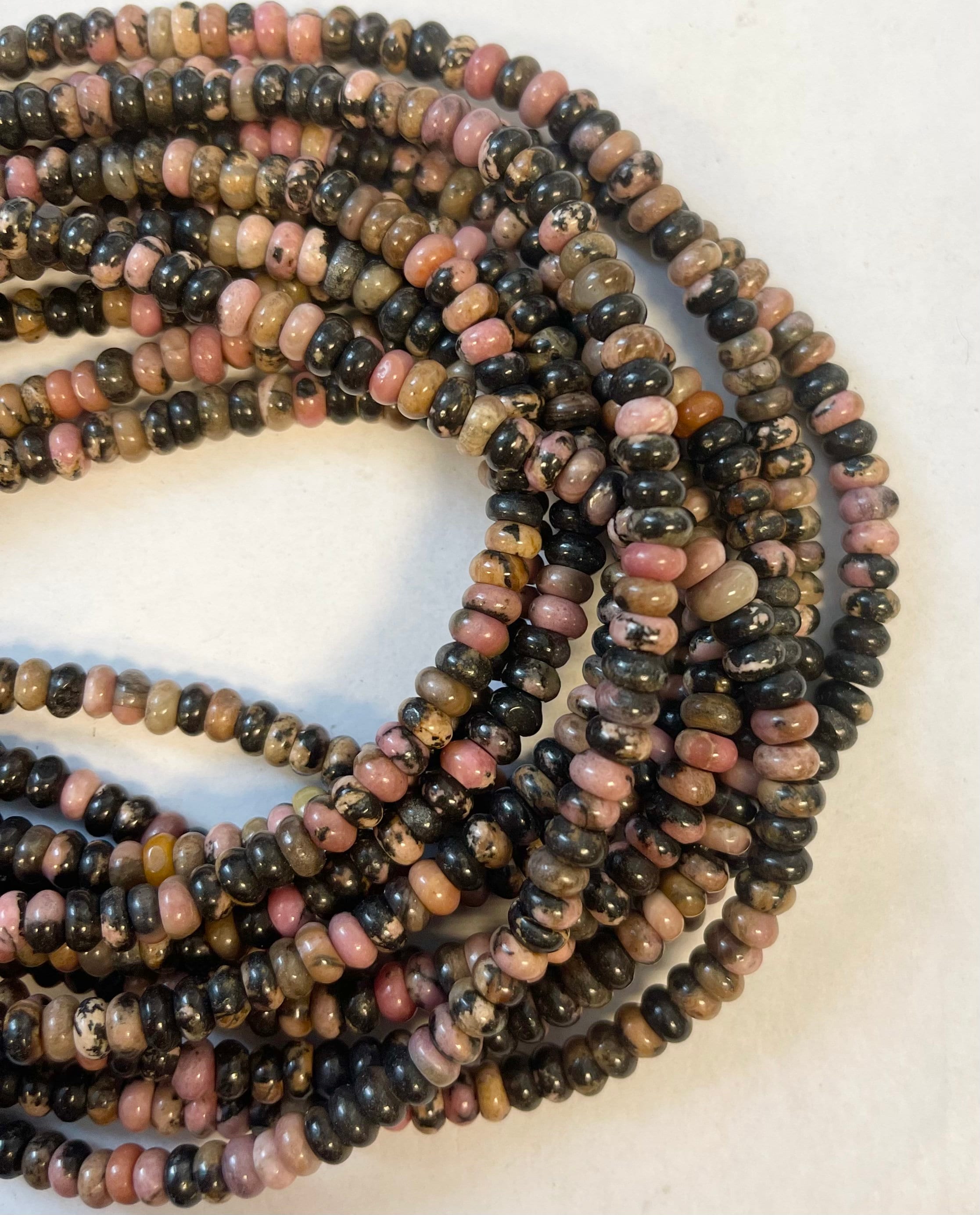 Natural Rhodonite 6x4mm Rondelle Gemstone Beads--15.5 Inch Strand