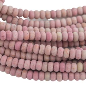 Natural Rhodonite High Quality in 6mm and 8mm Matt  Roundel- Full 15.5 Inch Strand  Smooth Gemstone Beads