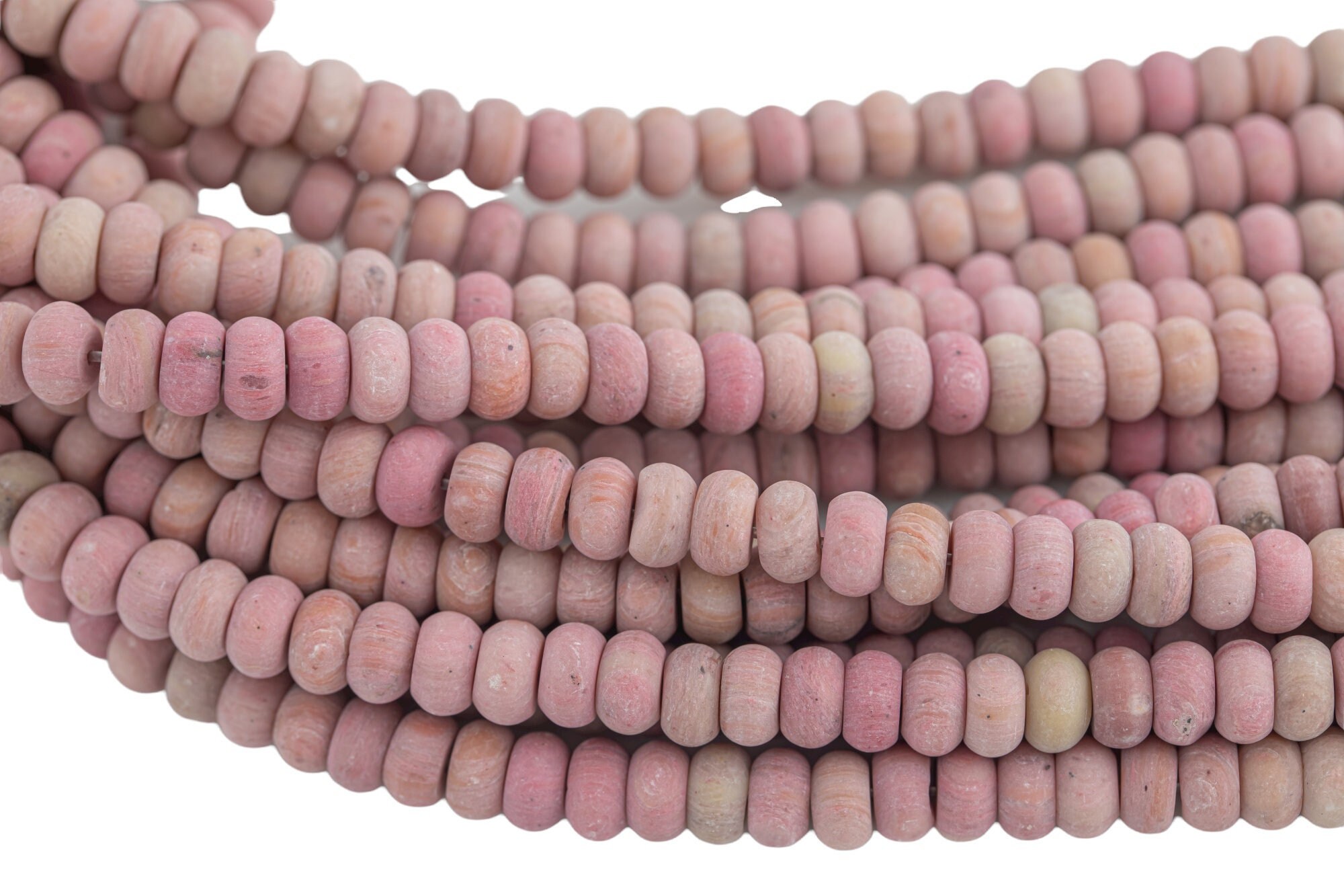 Natural Rhodonite High Quality In 6mm And 8mm Matt Roundel- Full 15.5 Inch Strand Smooth Gemstone Beads