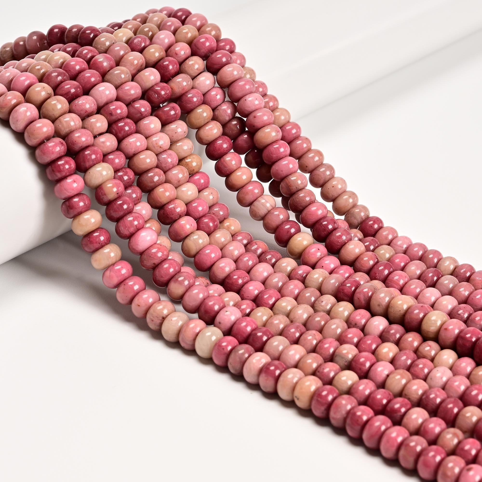 Natural Pink Petrified Rhodonite Smooth Rondelle Beads Size 5x8mm 15.5'' Strand