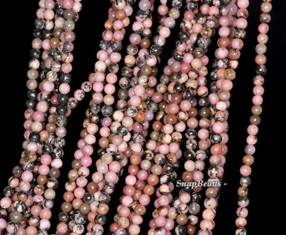 3mm Haitian Flower Rhodonite Gemstone Round 3mm Loose Beads 16 Inch Full Strand Lot 1,2,6,12 And 50 (90114011-107 - 3mm B)