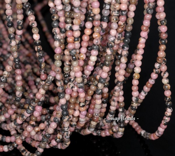 3mm Haitian Flower Rhodonite Gemstone Round 3mm Loose Beads 16 Inch Full Strand (90114011-107 - 3mm B)