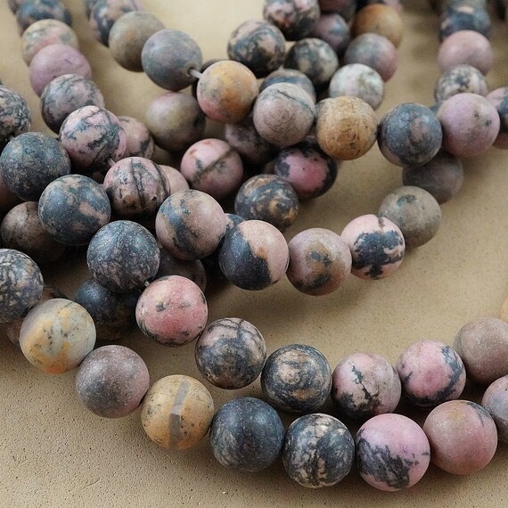 Rhodonite Beads (round)(matte)(4mm)(6mm)(8mm)(10mm)(12mm)(16"strand)