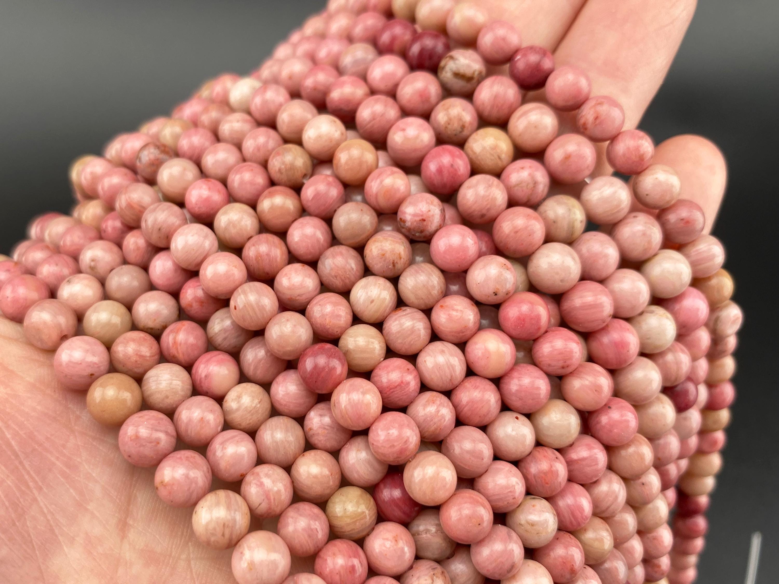 Full 15" Rhodonite Genuine Natural Smooth Round For Jewelry Making Loose Gemstone Beads, Diy Jewelry 2mm / 3mm / 4mm / 6mm / 8mm / 10mm / 12mm Size Beads