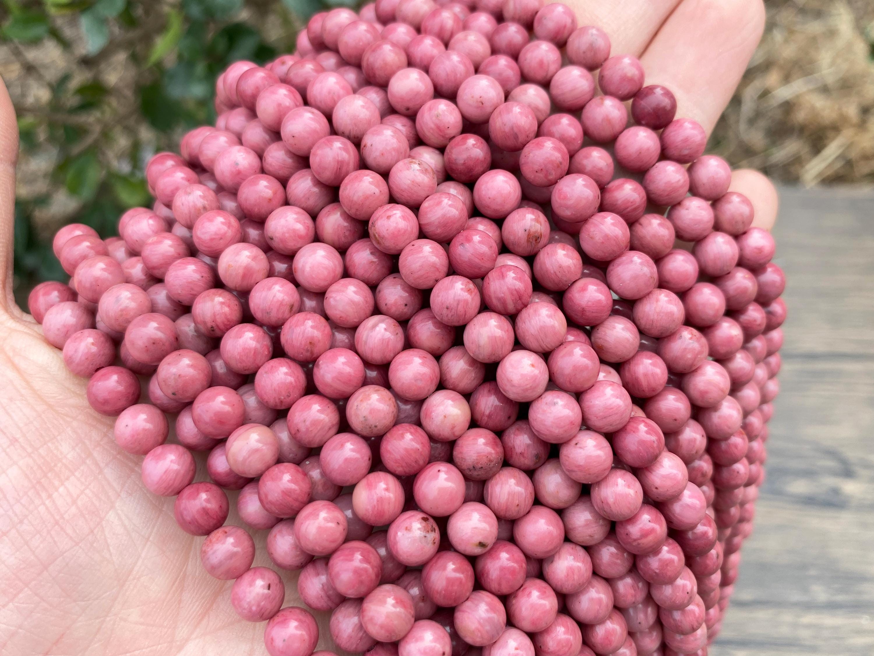 Full 15" Rhodonite Natural Aa Grade Smooth Round For Jewelry Making Loose Gemstone Beads, 2mm / 3mm / 4mm / 6mm / 8mm / 10mm / 12mm Semi Precious Beads.