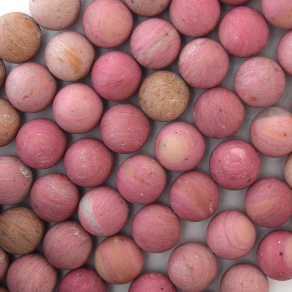 Natural Matte Pink Rhodonite Round Beads 15" Strand 4mm 6mm 8mm 10mm 12mm
