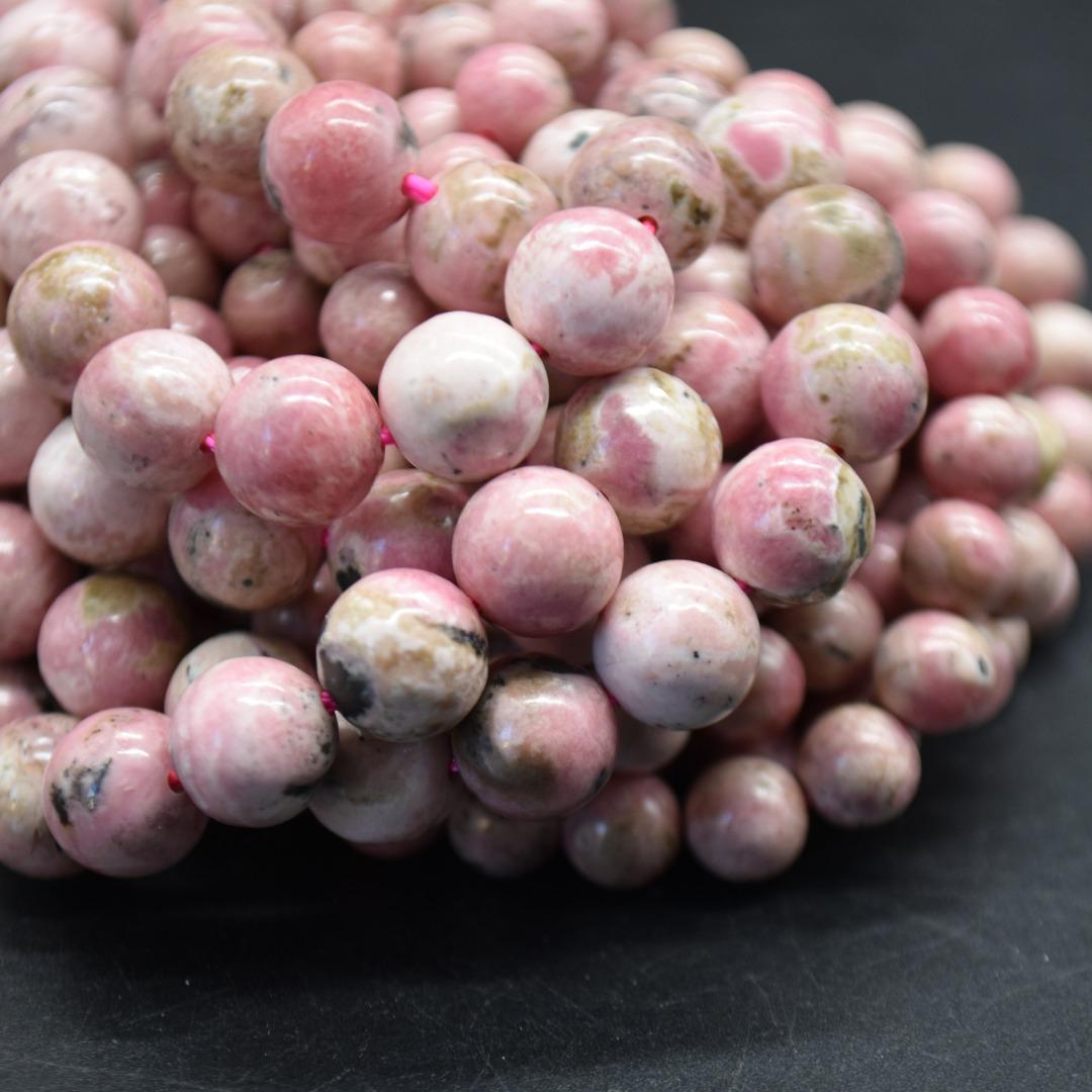 Pink Peruvian Rhodonite Round Beads - 6mm, 8mm Sizes - 15" Strand - Natural Gemstone Beads For Jewellery Making | Crystal Beads