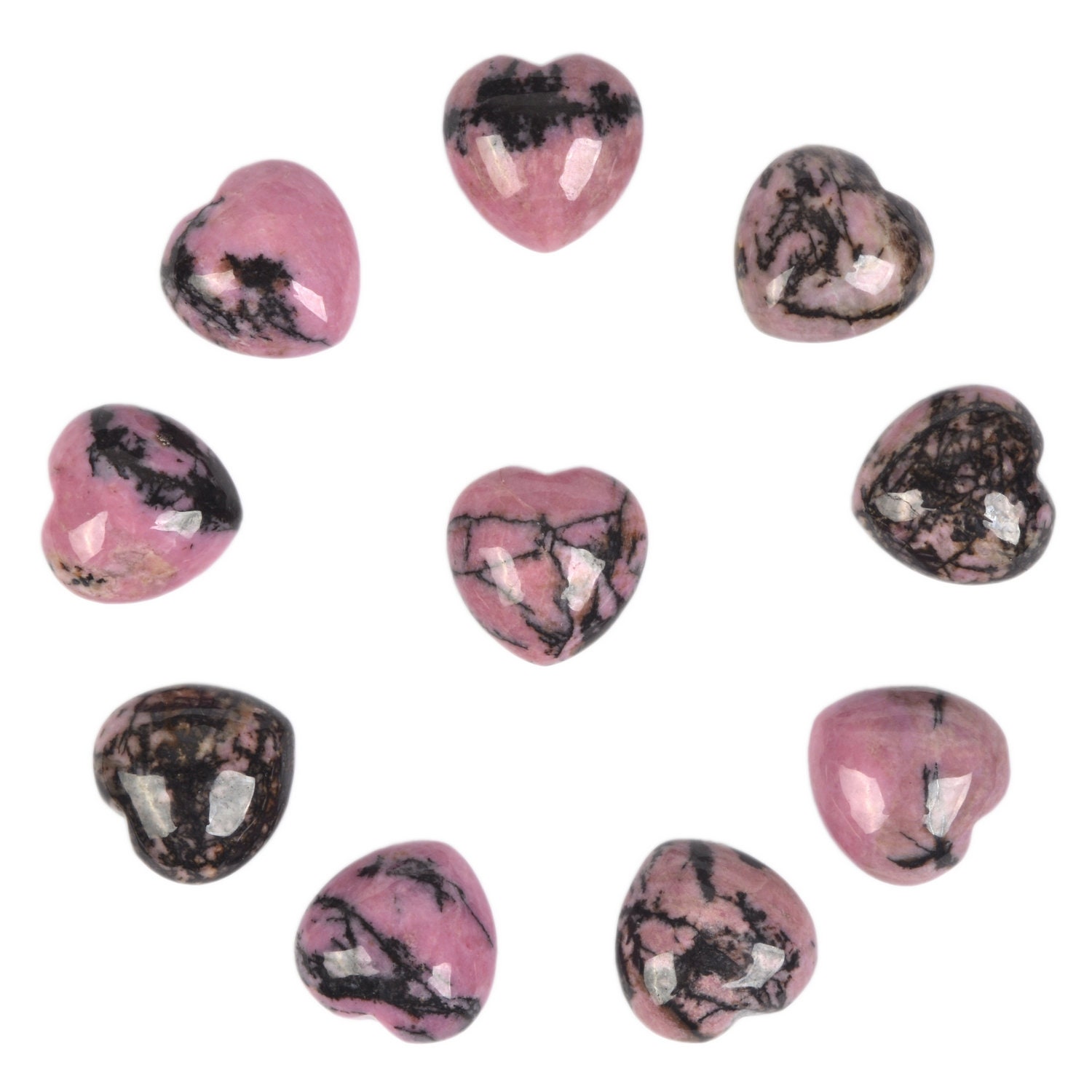 20mm Rhodonite Puff Love Hearts Crystal Healing Reiki Pocket Stone 0.8"